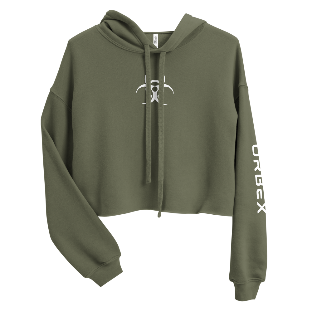 Military Green and White Women's Urbex Cropped Hoodie