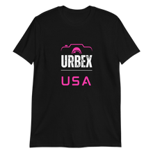 Load image into Gallery viewer, Black and Pink Urbex USA Unisex T-Shirt │ Abandoned World Photography Urbex Shop
