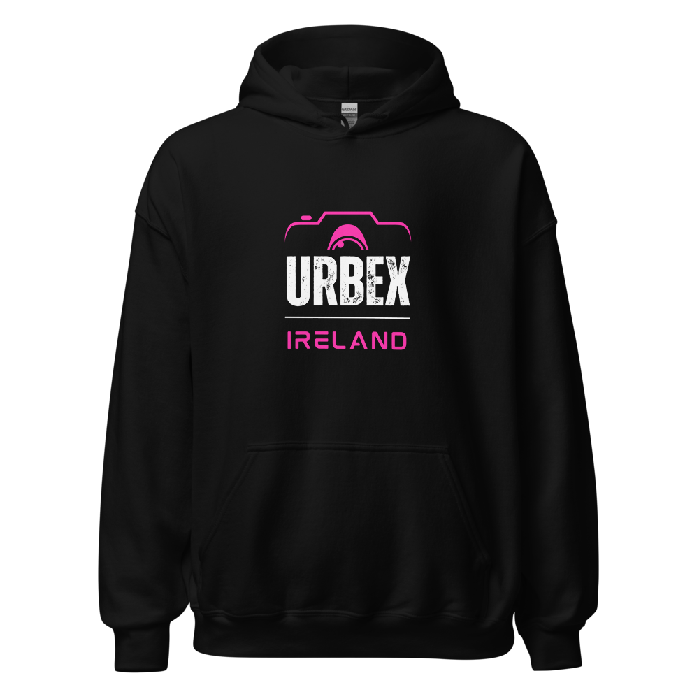 Black and Pink Urbex Ireland Unisex Hoodie │ Abandoned World Photography Urbex Shop