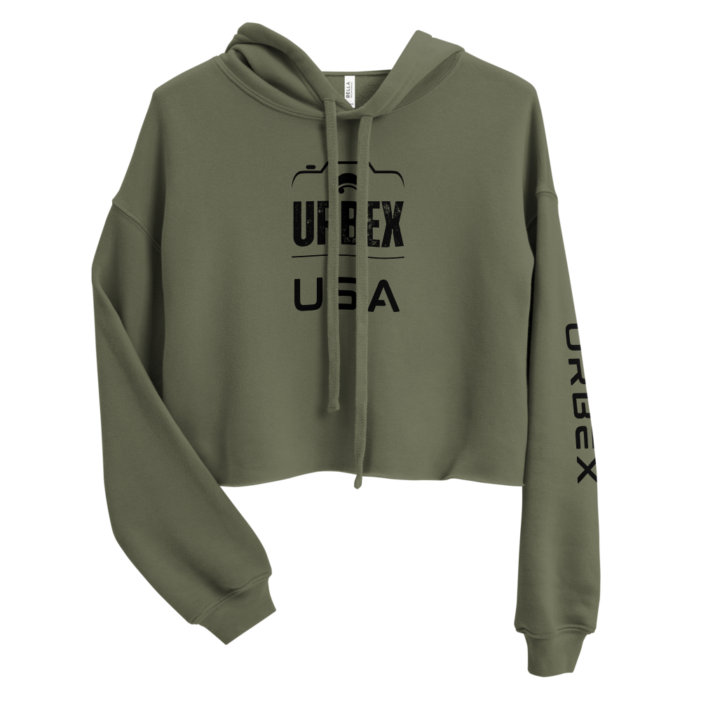 Green and Black Urbex USA Women's Cropped Sweater